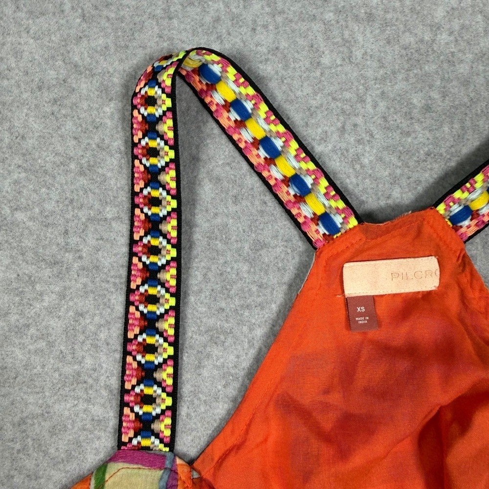 Pilcro Anthropologie Boho Hippie Patchwork Peplum Halter Cami Top Multi Color XS - Picture 7 of 8